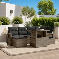 Garden Sofa Set 7 Piece Outdoor Furniture Patio Grey Poly Rattan with Cushions