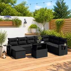 8 Piece Outdoor Garden Sofa Set Poly Rattan Patio Furniture with Cushions Black