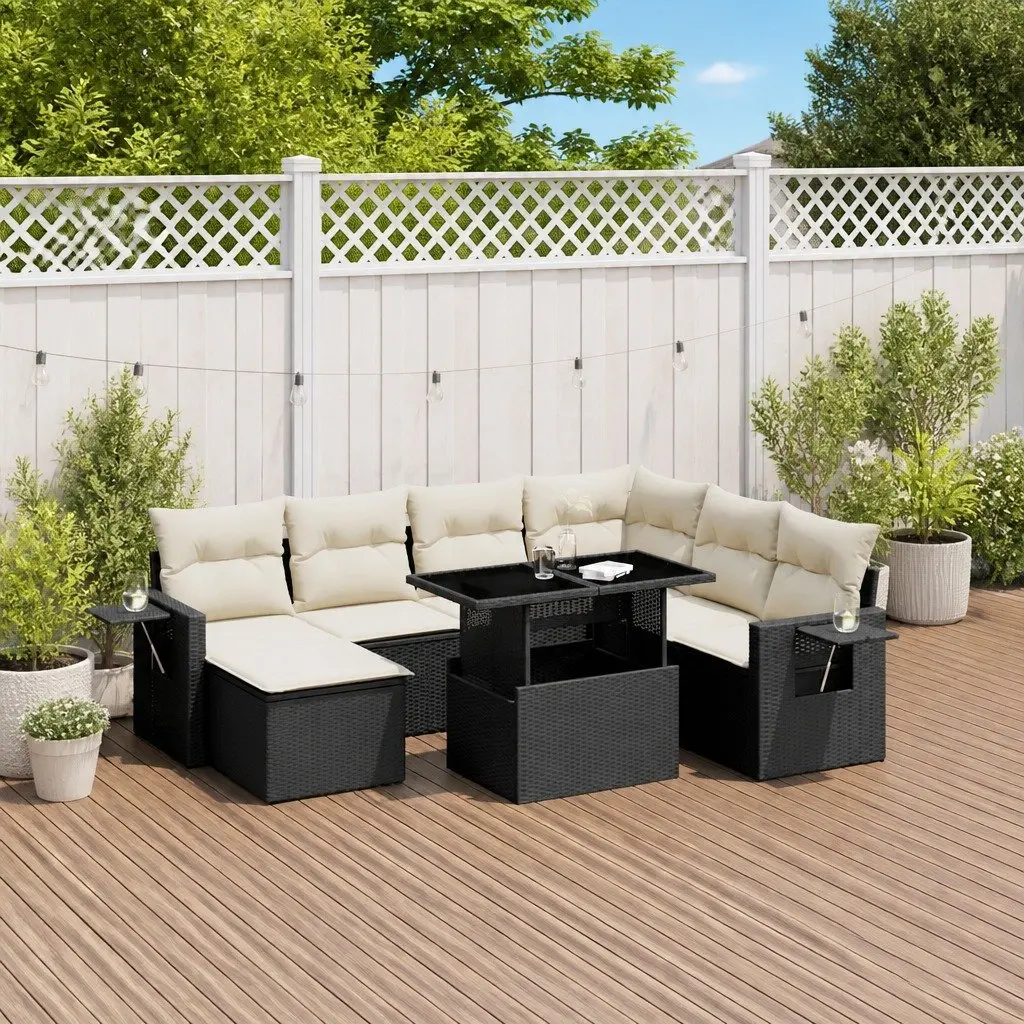 Garden Sofa Set 9 Piece Outdoor Furniture Black PE Rattan with Cushions