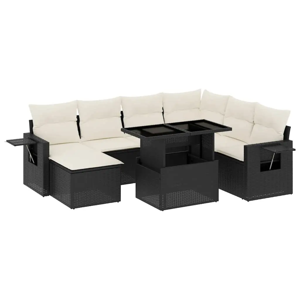 Garden Sofa Set 9 Piece Outdoor Furniture Black PE Rattan with Cushions
