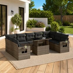 Garden Sofa Set 10 Piece Outdoor Furniture Grey Poly Rattan Modular Patio Lounge