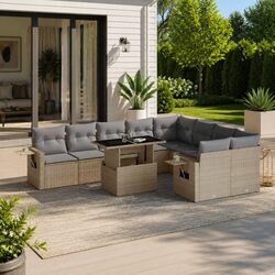 Garden Sofa Set 10 Piece Beige Poly Rattan Outdoor Furniture Patio Cushions