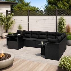 Garden Sofa Set 10 Piece Outdoor Furniture Black Poly Rattan Modular Patio