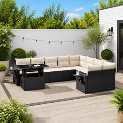 Garden Sofa Set 10 Piece Black Poly Rattan Outdoor Furniture Patio Cushions