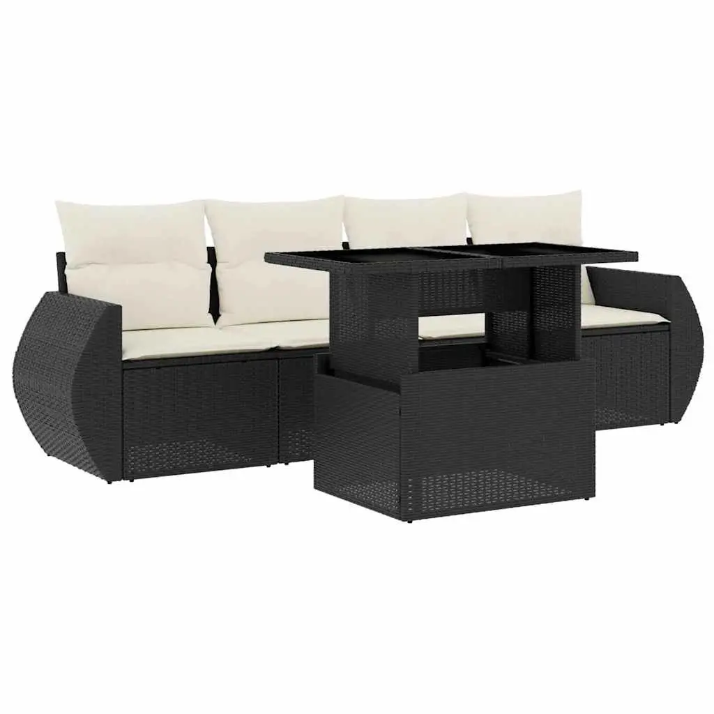 5 Piece Garden Sofa Set Outdoor Patio Furniture Black Poly Rattan Adjustable