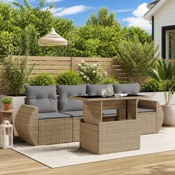 5 Piece Garden Sofa Set Outdoor Furniture Beige Poly Rattan with Cushions Patio