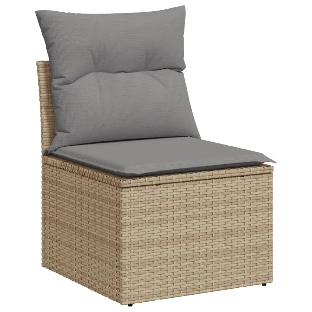 5 Piece Garden Sofa Set Outdoor Furniture Beige Poly Rattan with Cushions Patio