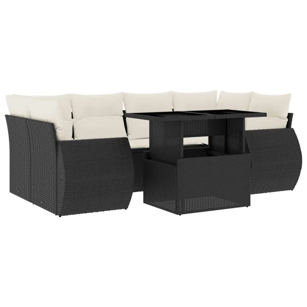 7 Piece Outdoor Garden Sofa Set Adjustable Table Black Poly Rattan