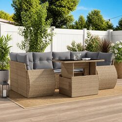 7 Piece Garden Sofa Set Outdoor Furniture Beige Poly Rattan with Cushions