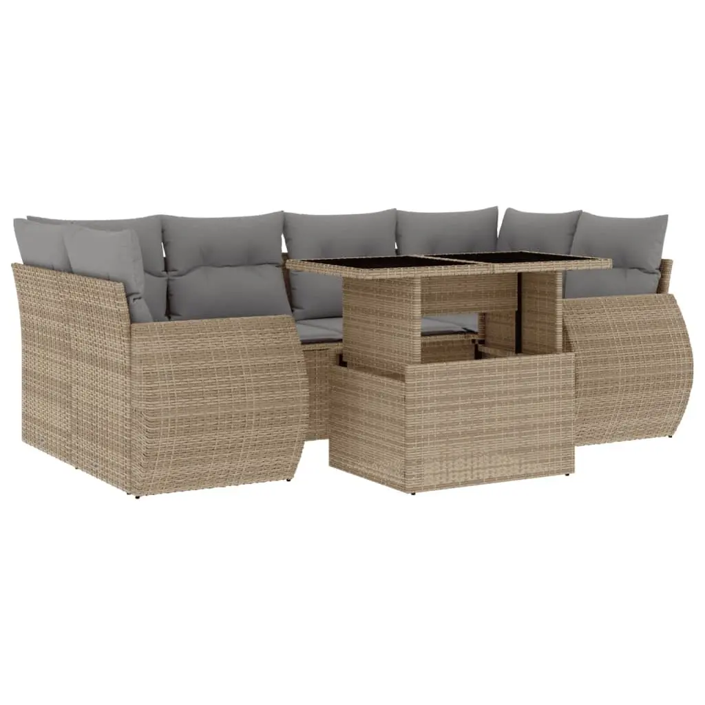 7 Piece Garden Sofa Set Modular Outdoor Furniture Beige PE Rattan with Cushions