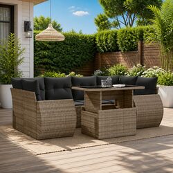 Garden Sofa Set 7 Piece Outdoor Furniture Patio Seating Grey Poly Rattan