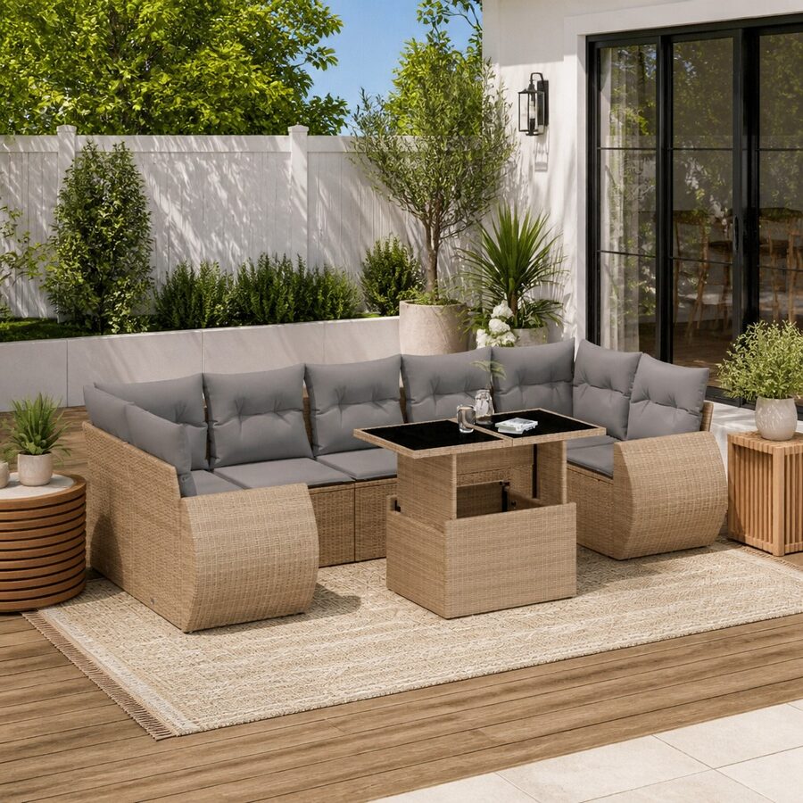 Garden Sofa Set 8 Piece Outdoor Furniture Patio Beige Cushions Modular