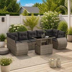 Garden Sofa Set 8 Piece Outdoor Furniture Patio Sectional Grey Poly Rattan