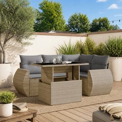 Outdoor Garden Sofa Set 5 Piece Patio Furniture with Cushions Beige Rattan