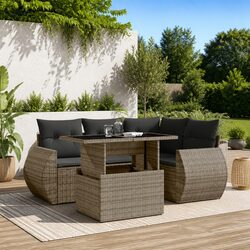Garden Sofa Set 5 Piece Outdoor Furniture Grey Poly Rattan with Cushions Patio