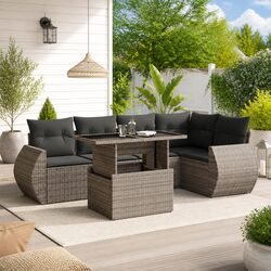Garden Sofa Set 6 Piece Outdoor Furniture Grey Poly Rattan Patio Lounge with