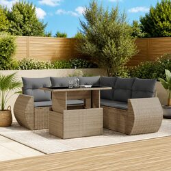 6 Piece Garden Sofa Set Outdoor Furniture Beige Poly Rattan with Cushions Patio