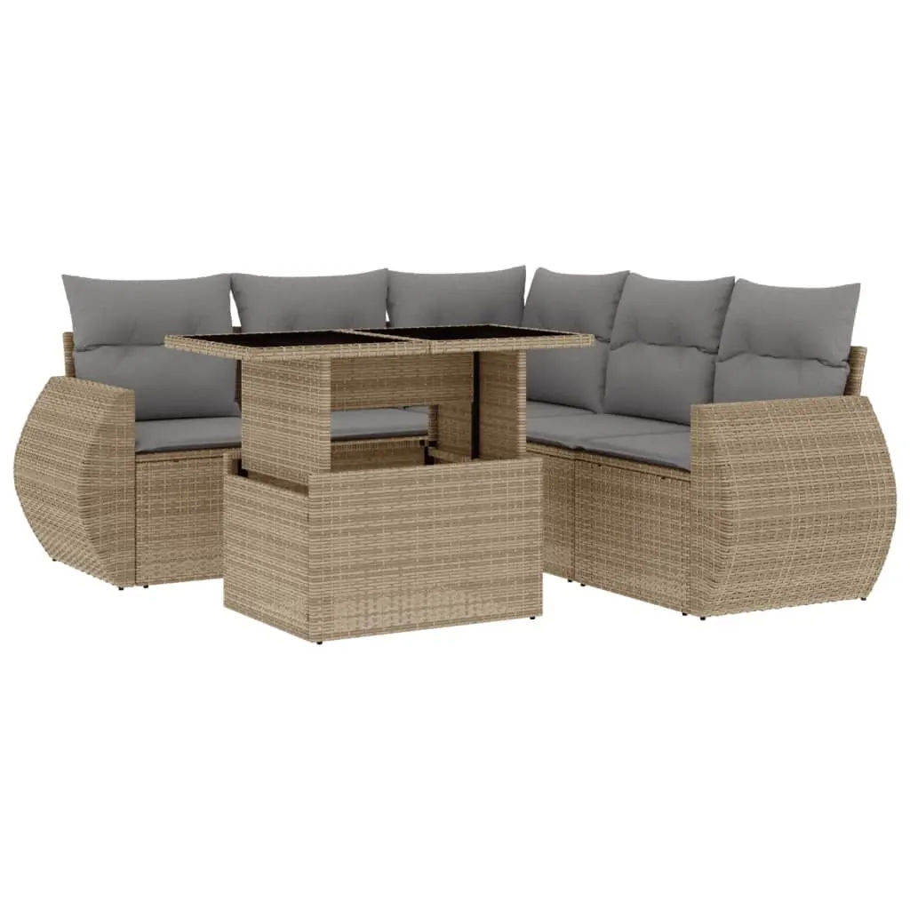 6 Piece Garden Sofa Set Outdoor Furniture Beige Poly Rattan with Cushions