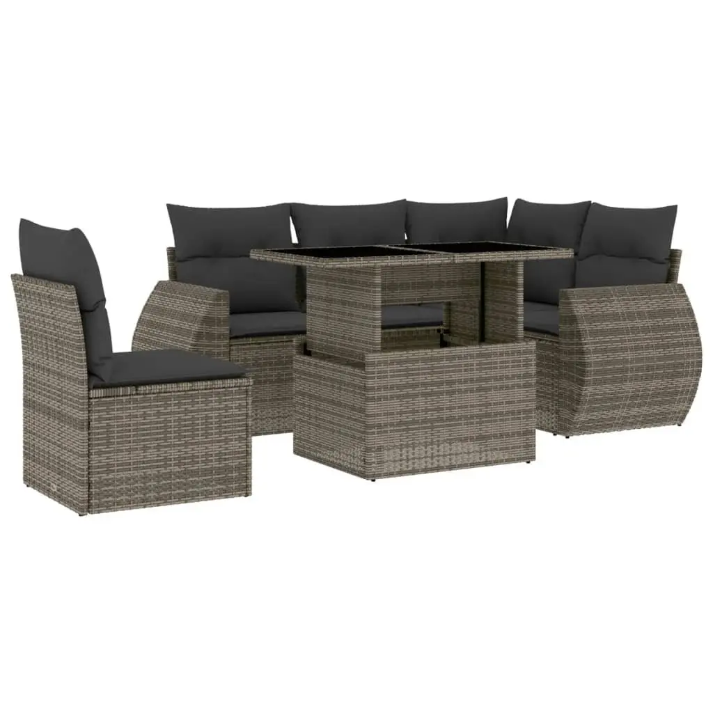 6 Piece Garden Sofa Set with Cushions Grey Poly Rattan Outdoor Furniture