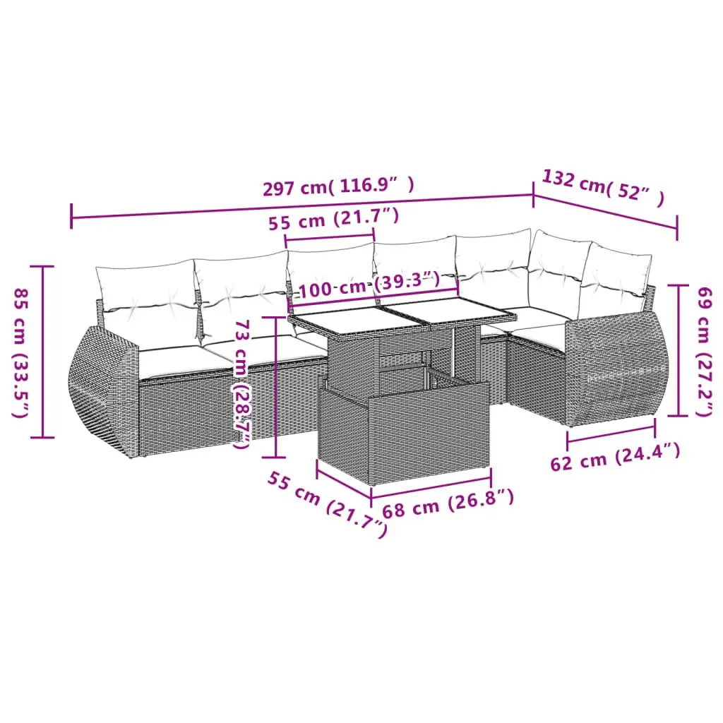 7 Piece Garden Sofa Set Outdoor Patio Furniture Black Poly Rattan with Cushions