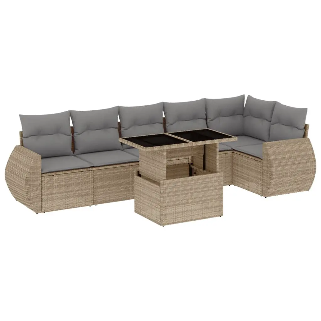 7 Piece Garden Sofa Set Beige Poly Rattan Outdoor Furniture Patio Lounge with