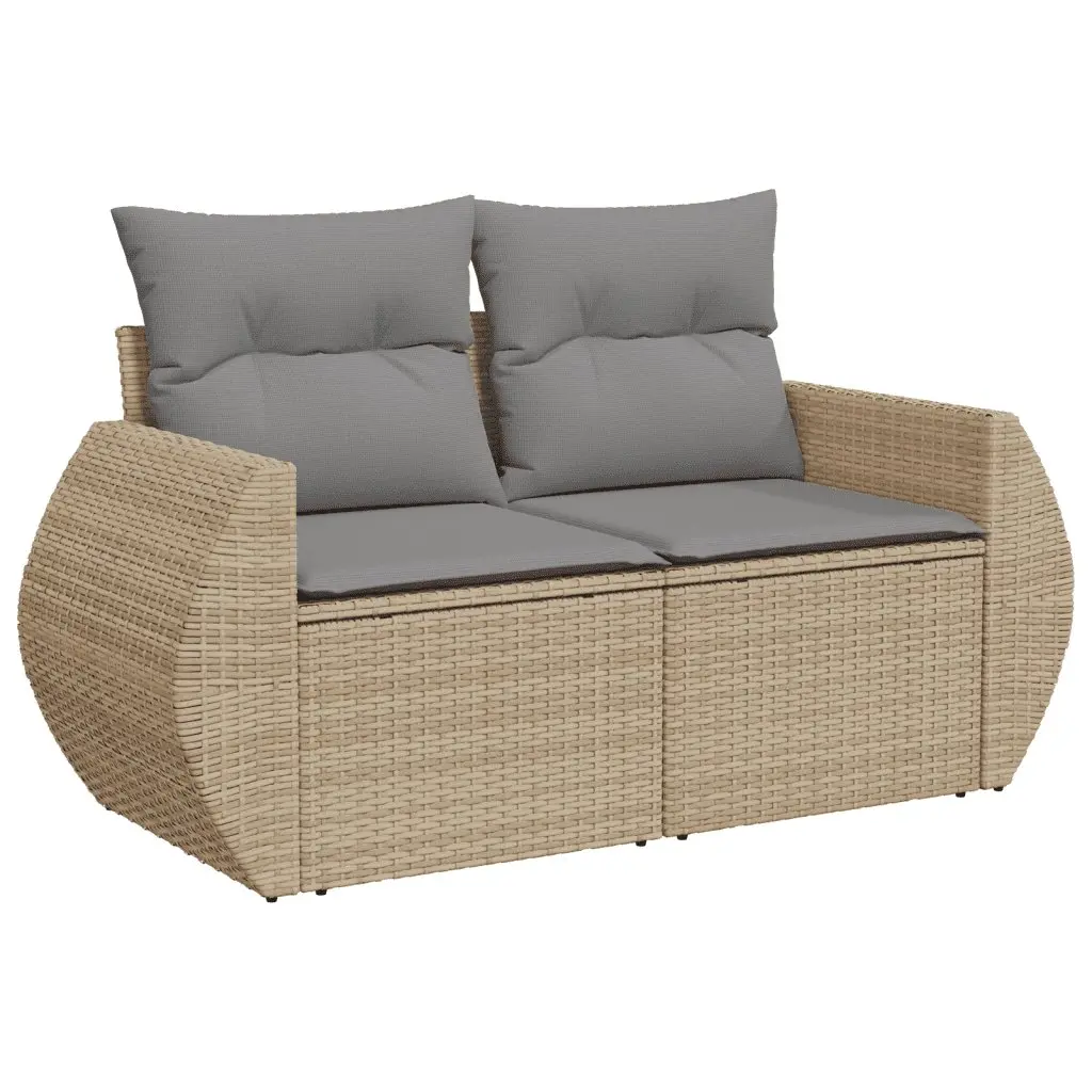 7 Piece Garden Sofa Set Beige Poly Rattan Outdoor Furniture Patio Lounge with