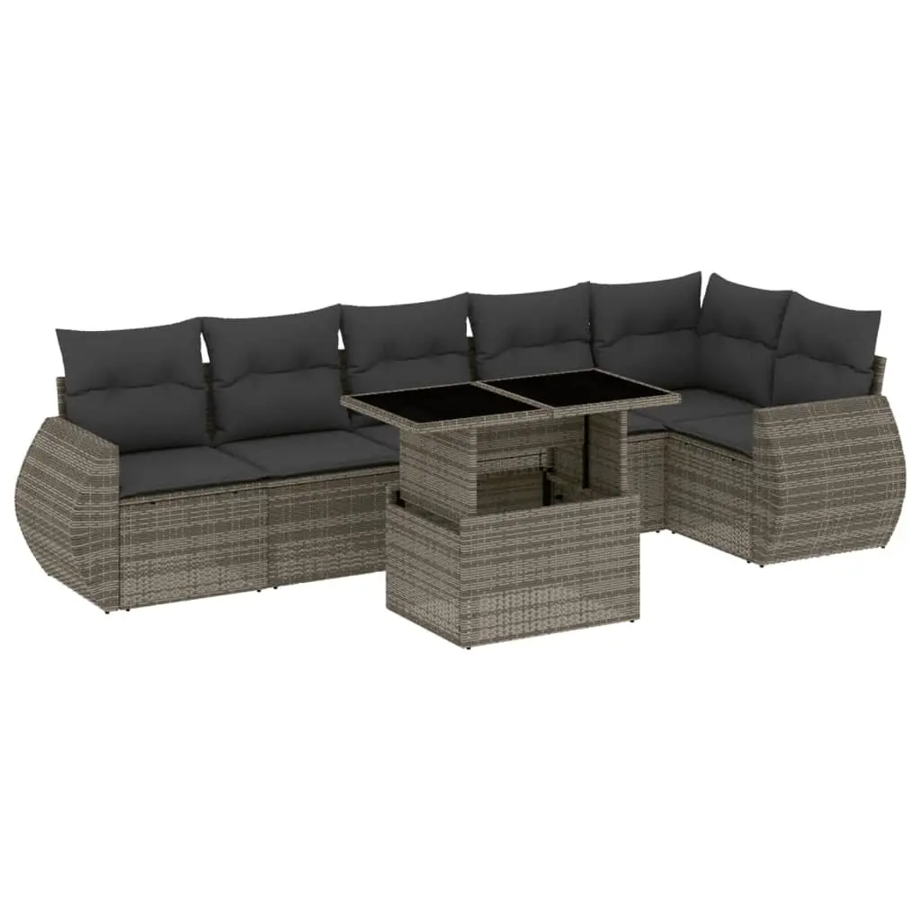 7 Piece Garden Sofa Set Outdoor Furniture Grey Poly Rattan with Cushions Patio