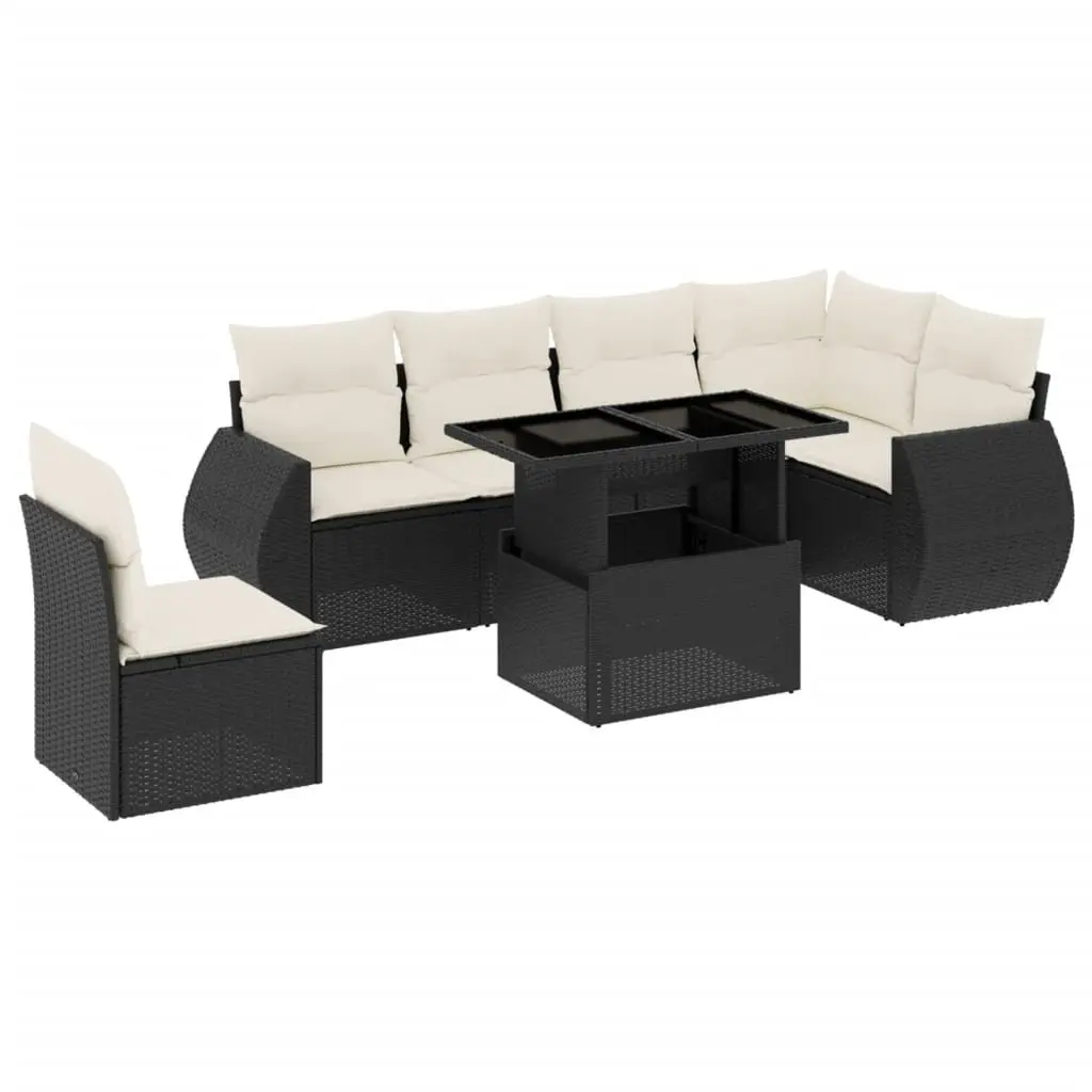 7 Piece Garden Sofa Set Outdoor Patio Furniture Black PE Rattan with Cushions