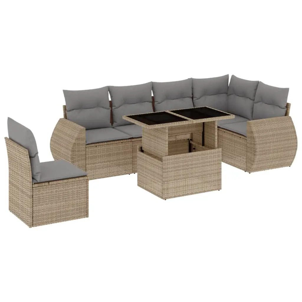 7 Piece Garden Sofa Set Outdoor Furniture Patio Beige with Cushions Adjustable