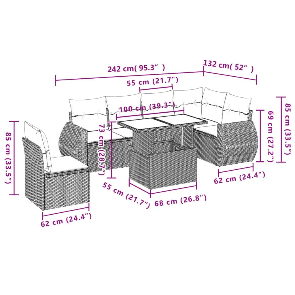 7 Piece Garden Sofa Set Outdoor Furniture Patio Beige with Cushions Adjustable