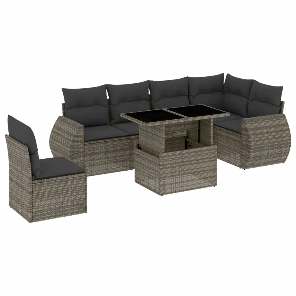 7 Piece Garden Sofa Set Outdoor Patio Furniture Grey Poly Rattan with Cushions