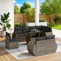Garden Sofa Set 9 Piece Outdoor Furniture Patio Seating Grey Poly Rattan Modular