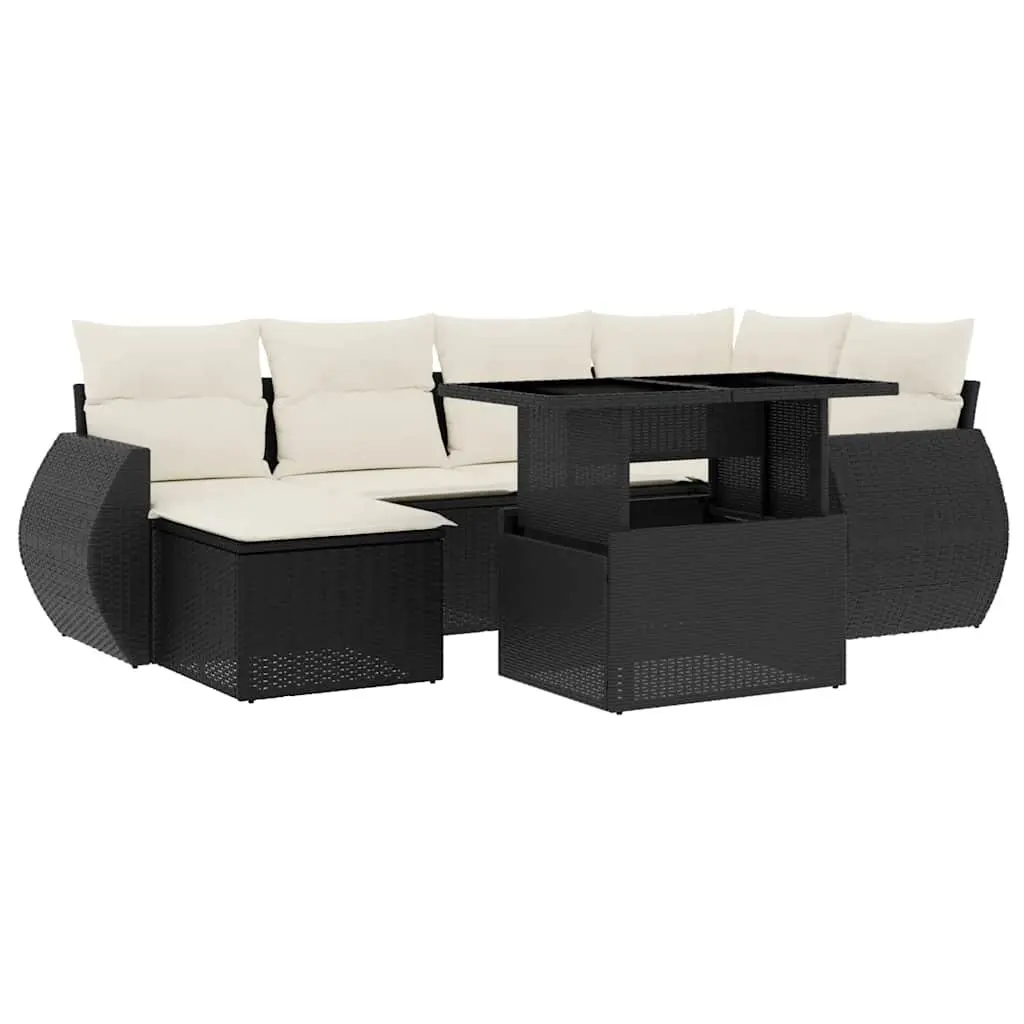 7 Piece Outdoor Garden Sofa Set Black PE Rattan Patio Furniture Cushions