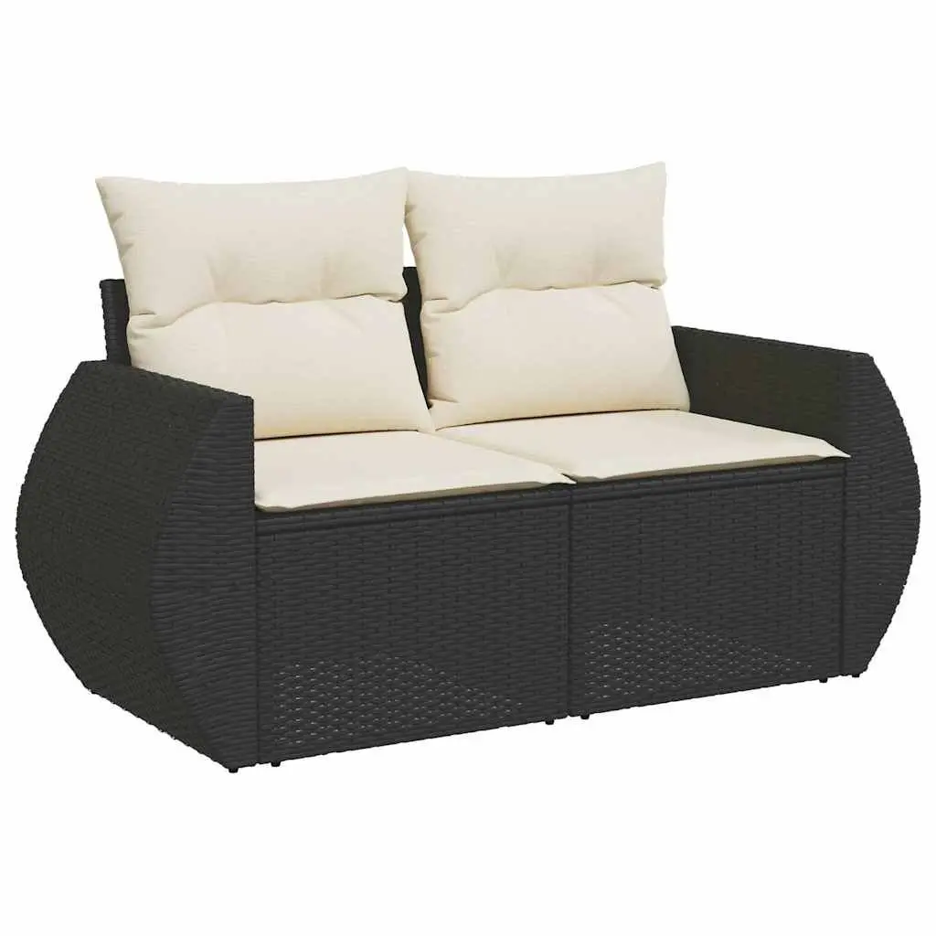 7 Piece Outdoor Garden Sofa Set Black PE Rattan Patio Furniture Cushions