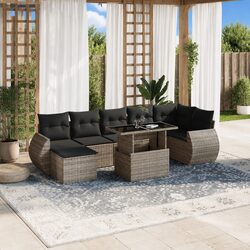 Garden Sofa Set 8 Piece Outdoor Furniture Grey Rattan Cushioned Modular Patio