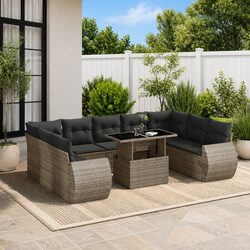 Garden Sofa Set 10 Piece Outdoor Furniture with Cushions Grey Poly Rattan Patio