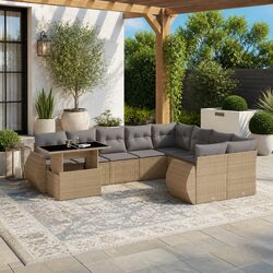 Garden Sofa Set 10 Piece Outdoor Furniture Beige Poly Rattan Modular Patio