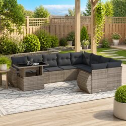 Garden Sofa Set 10 Piece Outdoor Furniture Grey Cushions Poly Rattan Modular