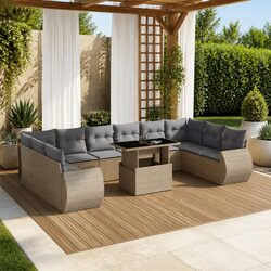 Garden Sofa Set 11 Piece Outdoor Furniture Beige Poly Rattan Patio Lounge