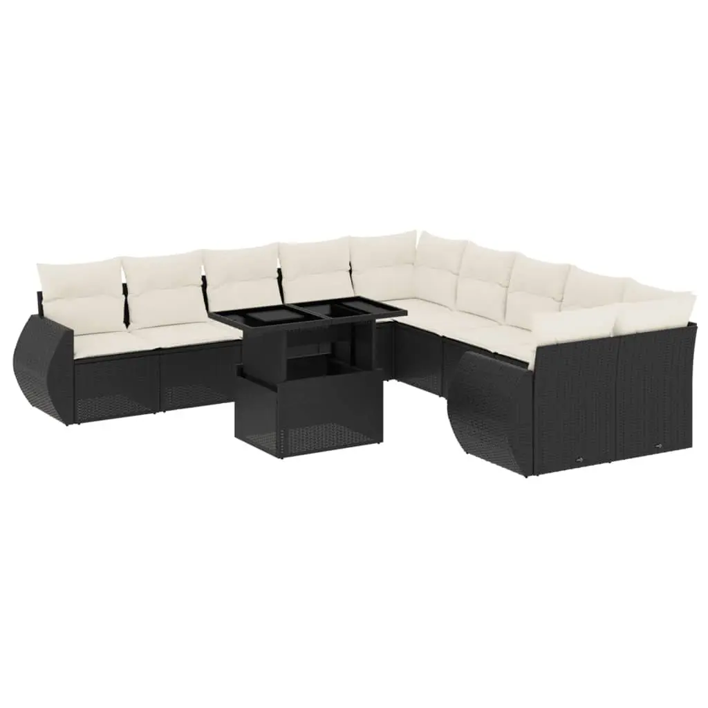 11 Piece Garden Sofa Set Black Poly Rattan Outdoor Furniture Patio Cushions
