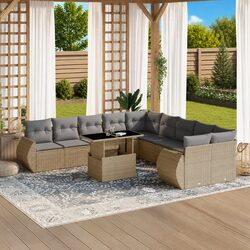 Garden Sofa Set 11 Piece Outdoor Furniture Beige Poly Rattan Modular Patio