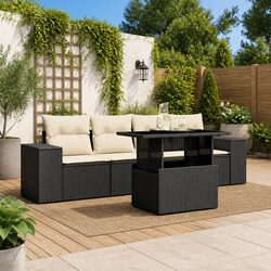 5 Piece Outdoor Garden Sofa Set Black Poly Rattan Furniture with Cushions Patio