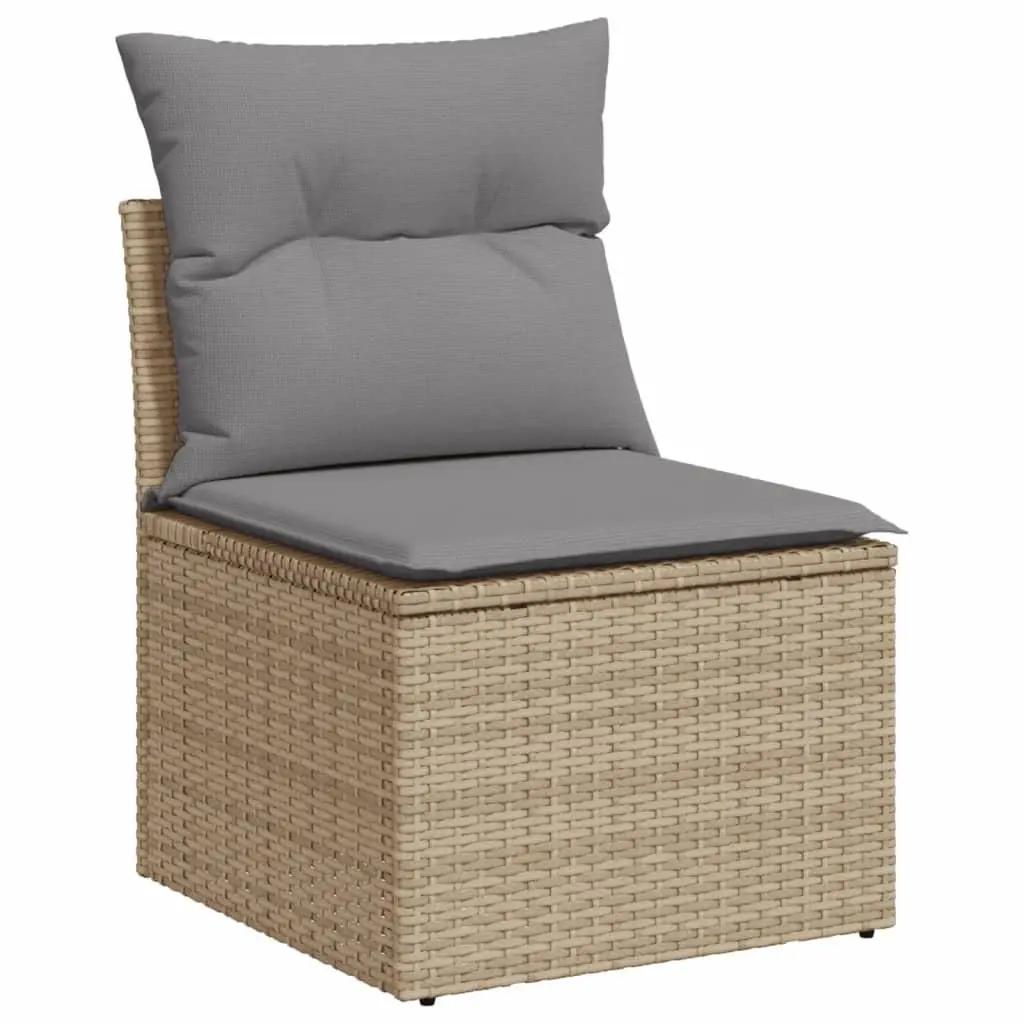 5 Piece Garden Sofa Set with Cushions Beige Poly Rattan Outdoor Patio Furniture