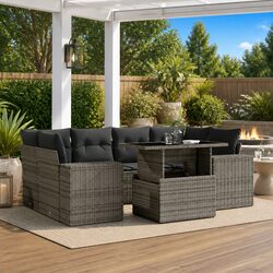7 Piece Garden Sofa Set Grey Poly Rattan Outdoor Furniture Patio Cushions