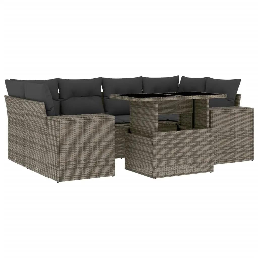 7 Piece Garden Sofa Set Grey Poly Rattan Outdoor Furniture Patio Cushions