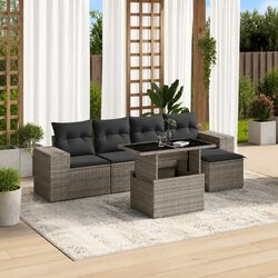 Garden Sofa Set 6 Piece Outdoor Furniture Grey Poly Rattan Patio Lounge Cushions