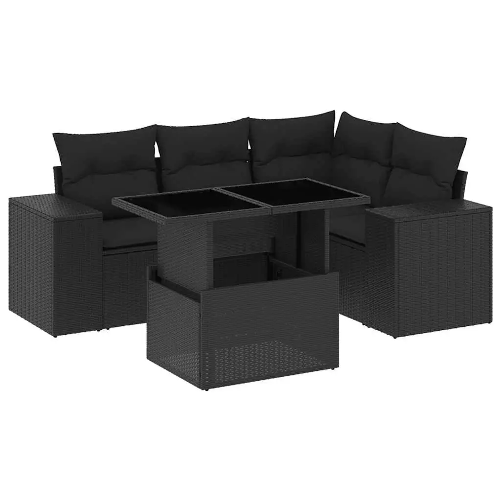 5 Piece Garden Sofa Set Outdoor Patio Furniture Black Poly Rattan with Cushions