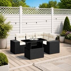Garden Sofa Set 5 Piece Outdoor Furniture with Cushions Black Poly Rattan
