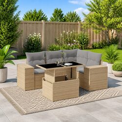 Garden Sofa Set 5 Piece Outdoor Furniture Beige Cushions Patio Rattan Sectional