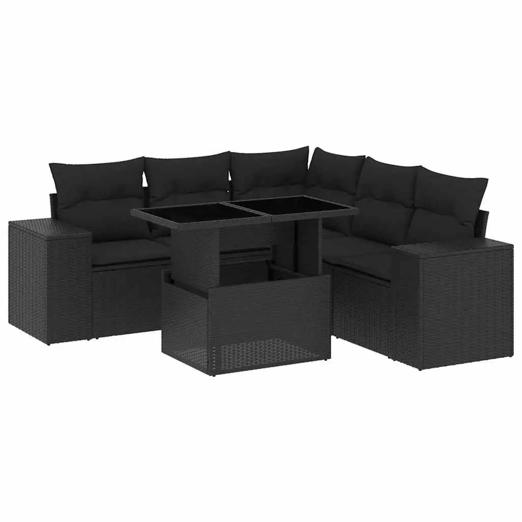 6 Piece Garden Sofa Set Outdoor Furniture Black Poly Rattan Patio Lounge with